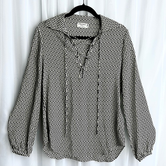 Frame Denim Tops - Frame - Silk Blouse, Black and White Patterned Women's Top